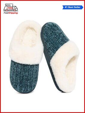 ✨Evshine Chenille Knit Fuzzy Slippers Memory Foam Warm House Shoes